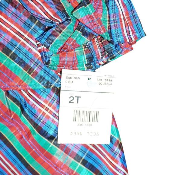 Vintage 80s/90s Plaid Tiered Party Dress Lace Collar Velvet Yoke 2T - Picture 3 of 7